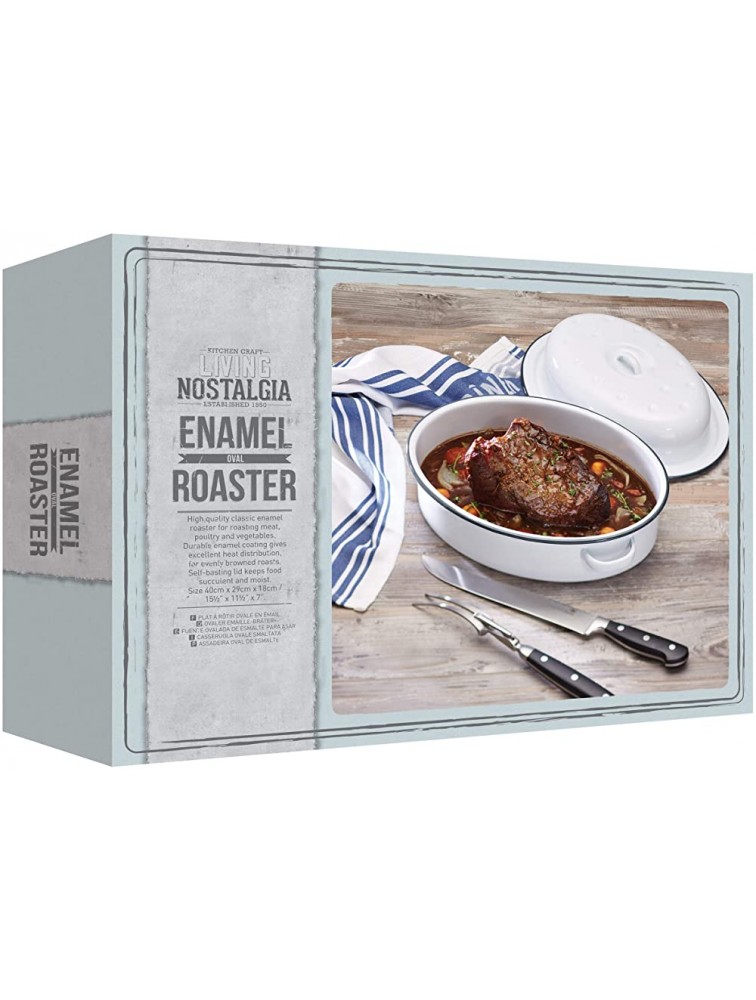KitchenCraft Living Nostalgia Enamel Self-Basting Roaster with Lid White Grey 33.5 x 24 x 14.5 cm - BPNILD5IS