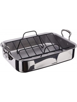 Mauviel Made In France M'Cook 5 Ply Stainless Steel 15.7 by 11.8-Inch Rectangular Roasting Pan and Rack with Cast Stainless Steel Handles - B7M6NXKNY