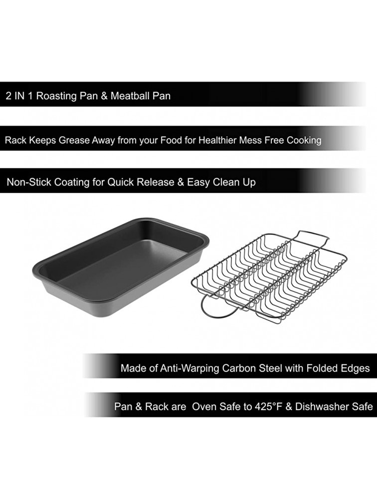 Meatball Pan-2-In-1 Roaster with Removable Wire Rack Insert to Drain Fat and Grease-Nonstick Baking Tray for Healthier Cooking by Classic Cuisine 82-KIT1105 - B0JE82GLM