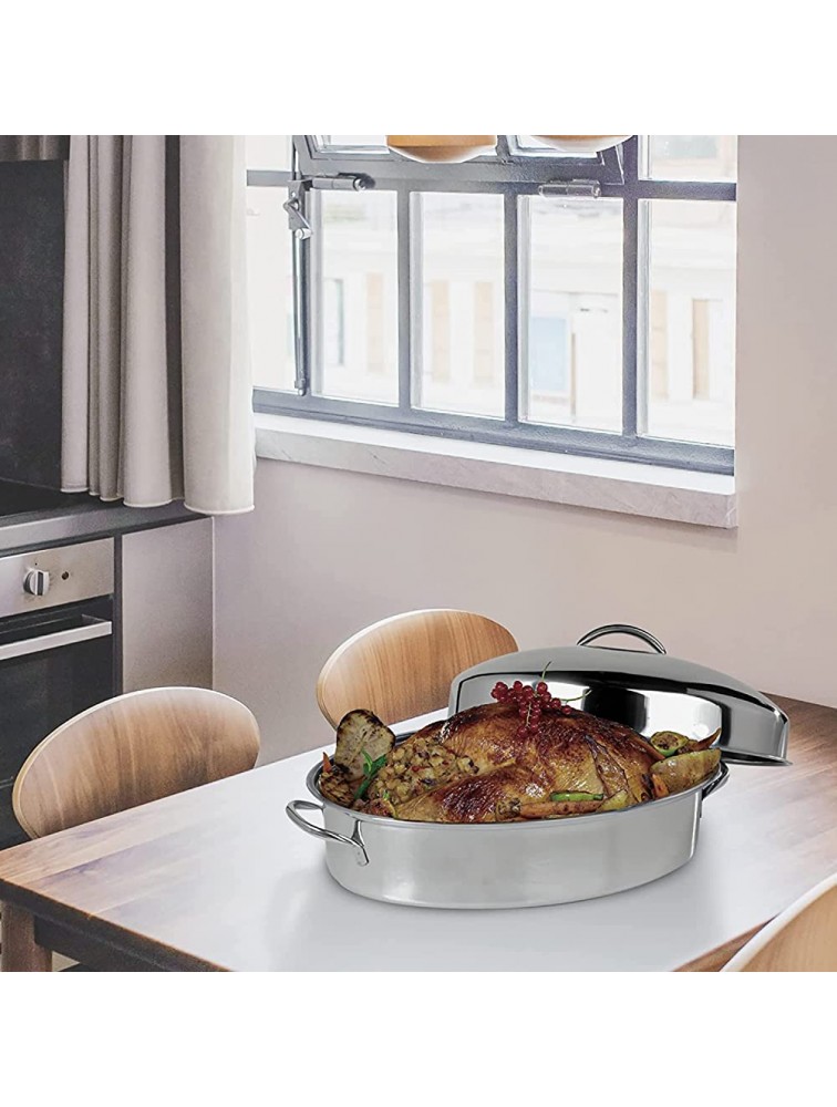 Ovente Kitchen Oval Roasting Pan 16 Inch Stainless Steel Baking Tray with Lid & Rack Dishwasher Safe Portable Roaster for Oven Cooking Grilling Turkey Chicken at Home or Thanksgiving Silver CWR32161S - BOEX0LMFP