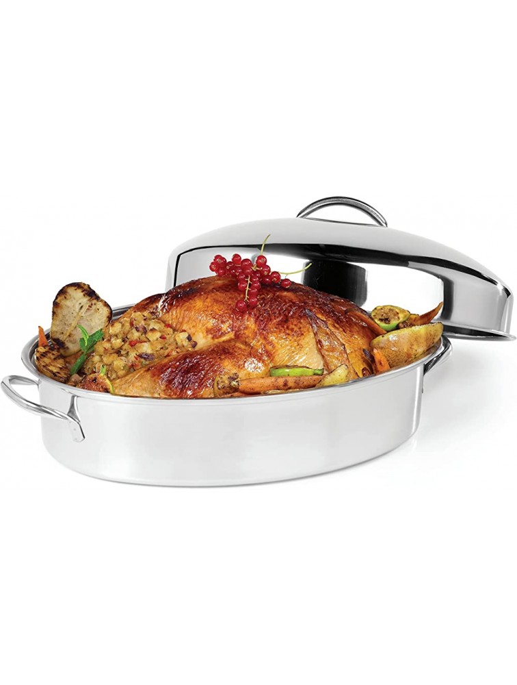 Ovente Kitchen Oval Roasting Pan 16 Inch Stainless Steel Baking Tray with Lid & Rack Dishwasher Safe Portable Roaster for Oven Cooking Grilling Turkey Chicken at Home or Thanksgiving Silver CWR32161S - BOEX0LMFP