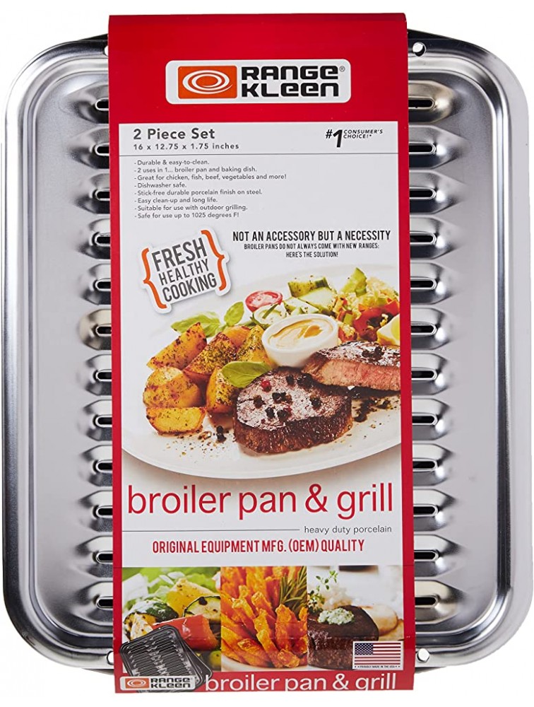 Range Kleen BP100 Porcelain Broiler Pan with Chrome Grill 2-piece - BGHZ1PKGV