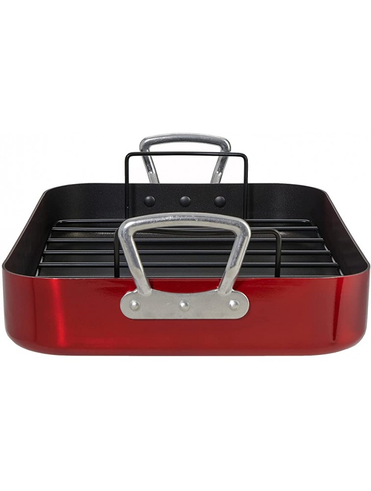 Servappetit 20 lb. Roasting Pan with Rack Non-Stick Hard-anodized with teflon-coating 18-in x 12-in x 4.25-in Red - B56M0HC1S