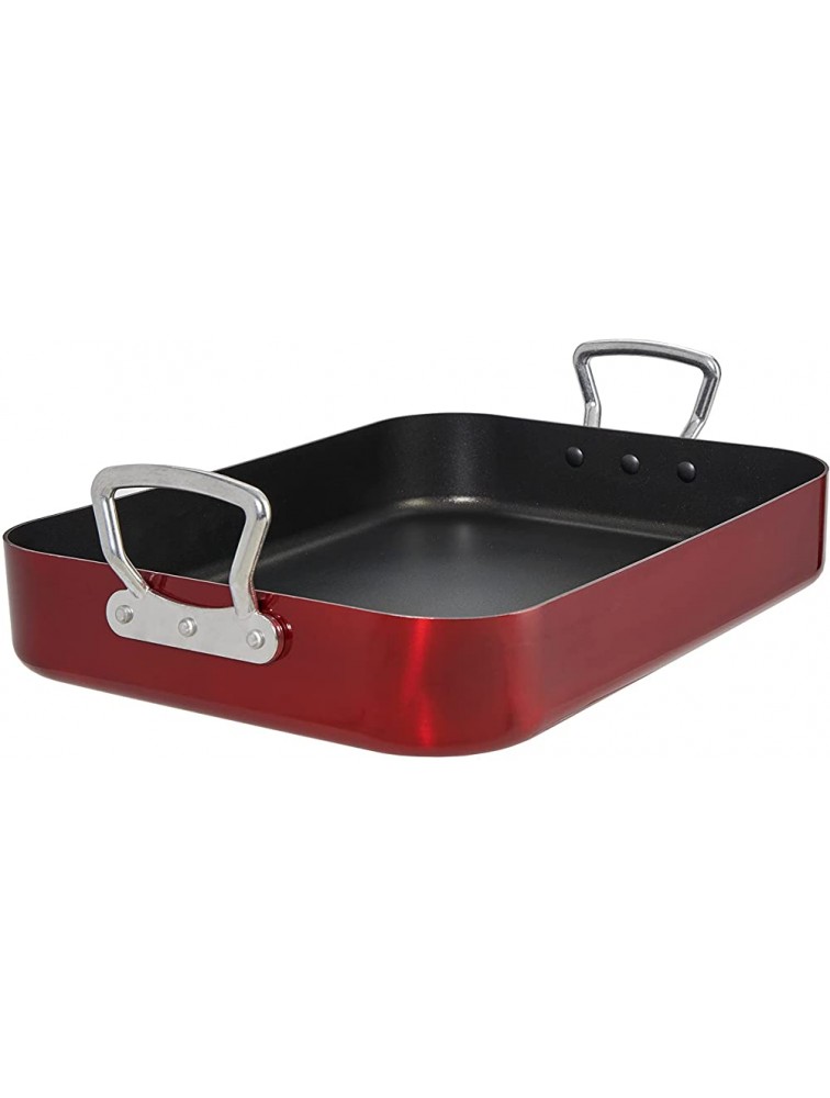 Servappetit 20 lb. Roasting Pan with Rack Non-Stick Hard-anodized with teflon-coating 18-in x 12-in x 4.25-in Red - B56M0HC1S