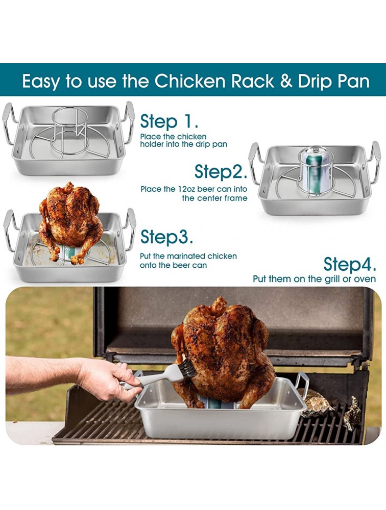 TeamFar Roasting Pan with Beer Can Chicken Holder Stainless Steel Drip Pan with Vertical Rack Stand for Grill Oven Smoker Healthy & Heavy Duty Easy Clean & Dishwasher Safe 1 Pan + 1 Rack - BAZ7ESCWN