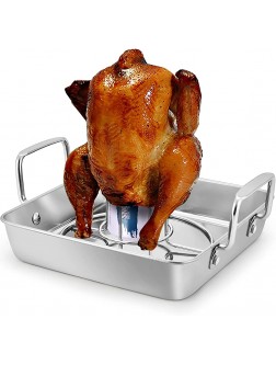 TeamFar Roasting Pan with Beer Can Chicken Holder Stainless Steel Drip Pan with Vertical Rack Stand for Grill Oven Smoker Healthy & Heavy Duty Easy Clean & Dishwasher Safe 1 Pan + 1 Rack - BAZ7ESCWN