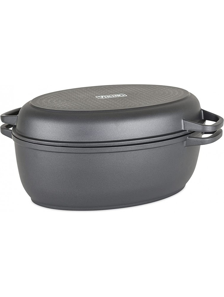 Viking Culinary 3-in-1 8.6 Qt Die Cast Oval Roaster with Glass Basting Lid,Gray,40041-1632C - BON6PL7WJ