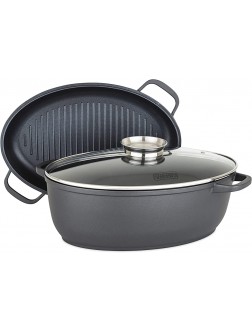 Viking Culinary 3-in-1 8.6 Qt Die Cast Oval Roaster with Glass Basting Lid,Gray,40041-1632C - BON6PL7WJ
