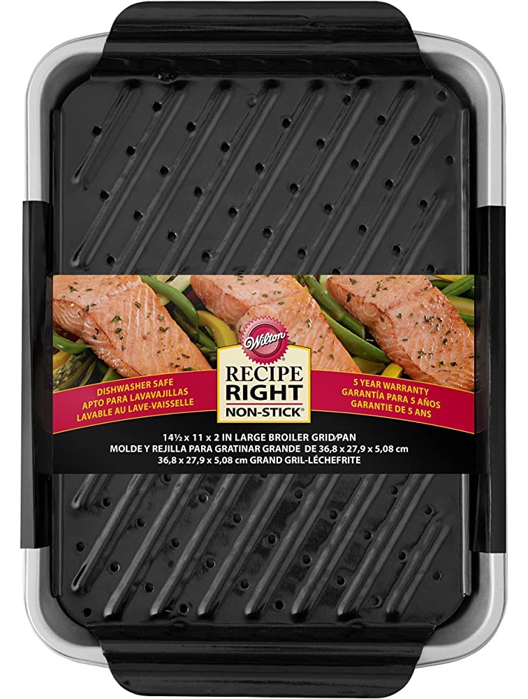 Wilton Recipe Right Non-Stick Large Broiler Pan Set Ideal for Chicken Fajitas Pork Chops and Rice Halibut or Marinated Lamb Chops 14 x 11-Inch - BOBPZ8YPK