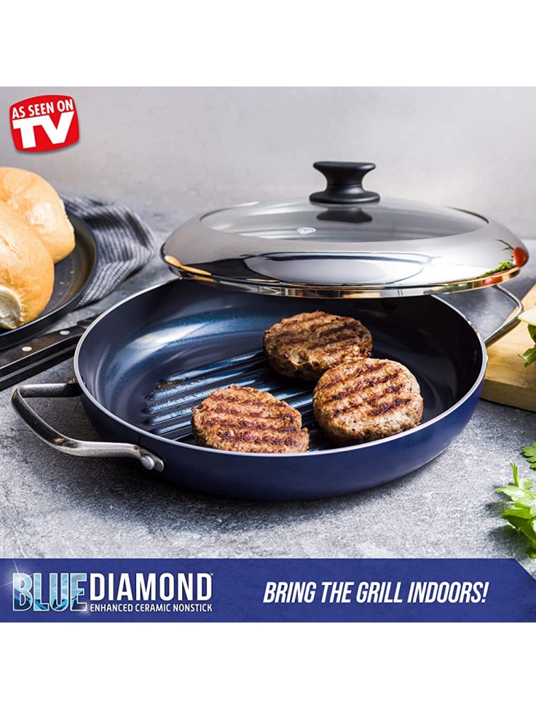 Blue Diamond Cookware Diamond Infused Ceramic Nonstick 11 Grill Genie Pan with Lid PFAS-Free Dishwasher Safe Oven Safe Blue - BJPP0H0NT