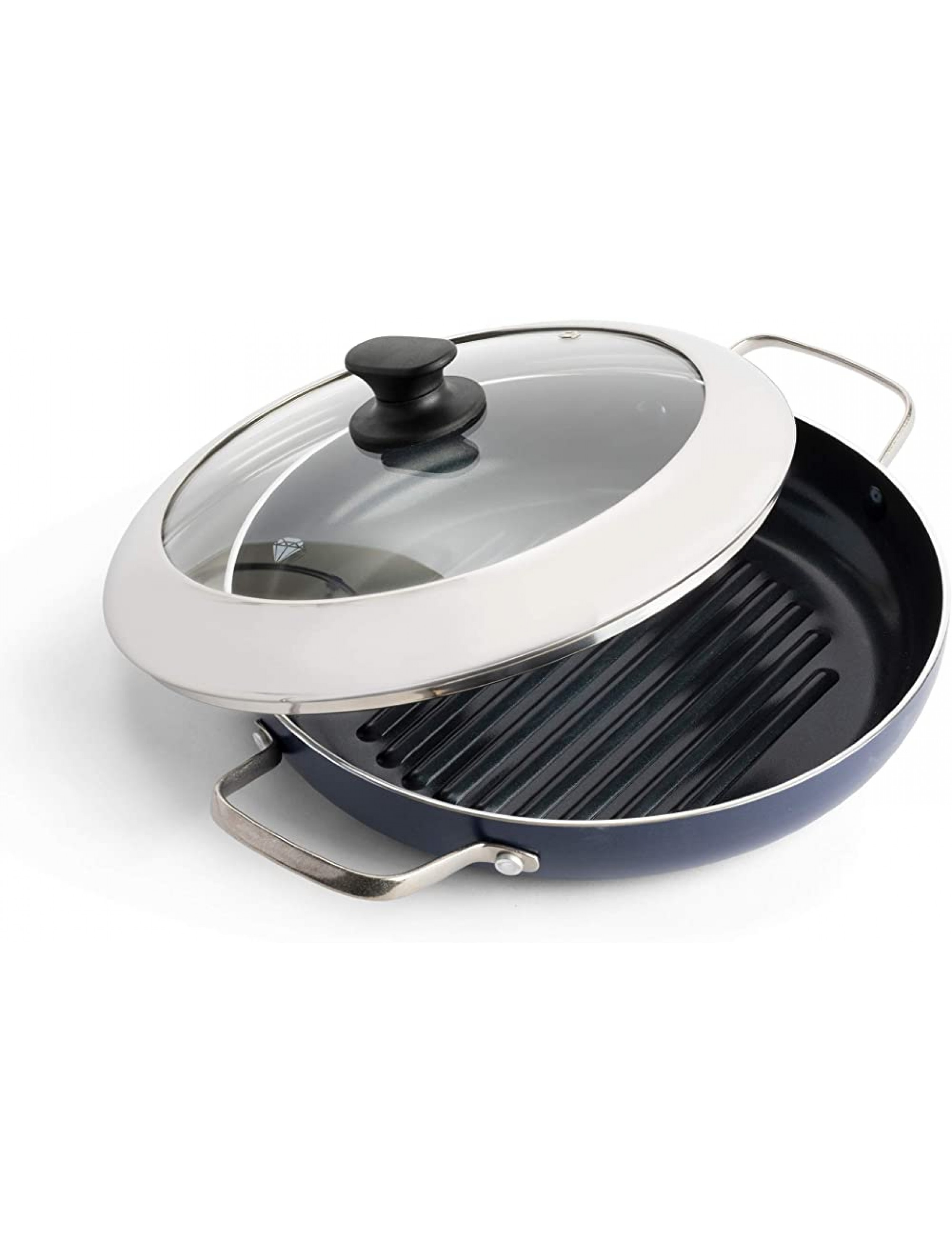 Blue Diamond Cookware Diamond Infused Ceramic Nonstick 11 Grill Genie Pan with Lid PFAS-Free Dishwasher Safe Oven Safe Blue - BJPP0H0NT
