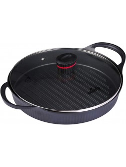 Cainfy Nonstick Grill Pan for Stovetop with Lid The Cast Aluminium Griddle Pot Induction Compatible 11.5 inch Round Frying Pan Dishwasher & Oven Safe - B8OCI5RS4
