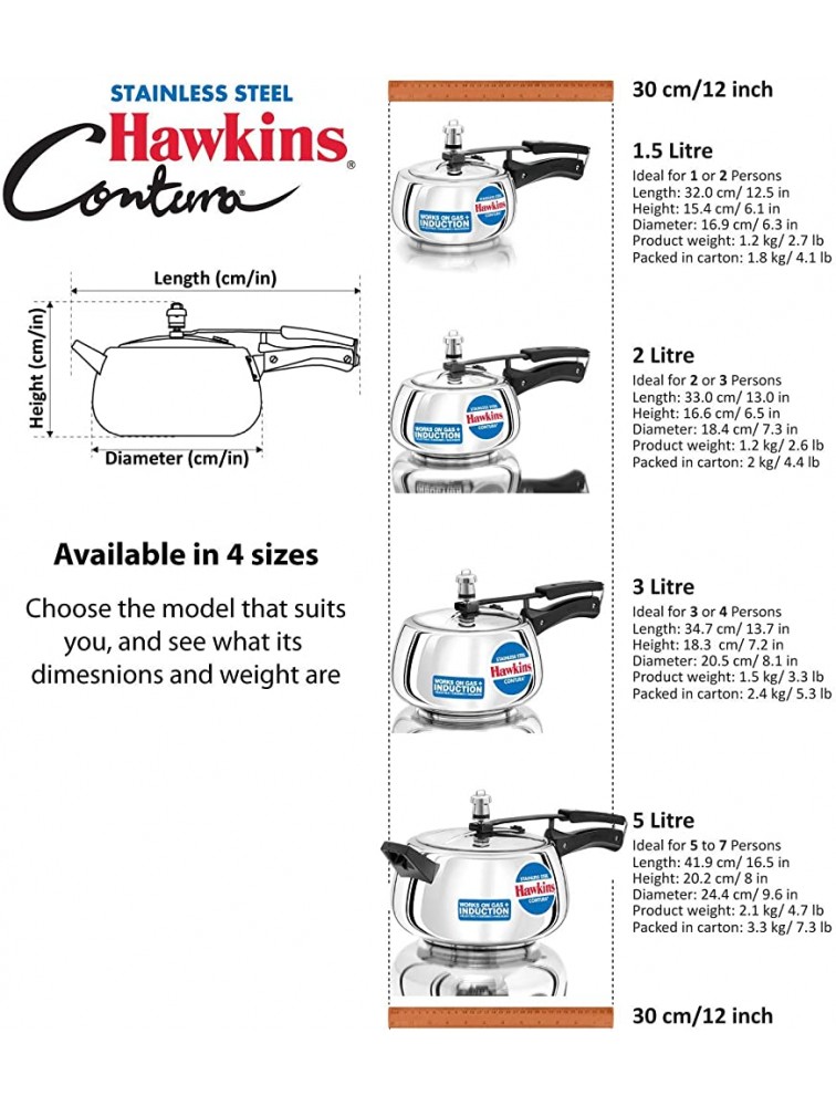 Hawkins Contura Stainless Steel Induction Compatible Pressure Cooker 3 Litre Silver SSC30 - BNNZPGIF0