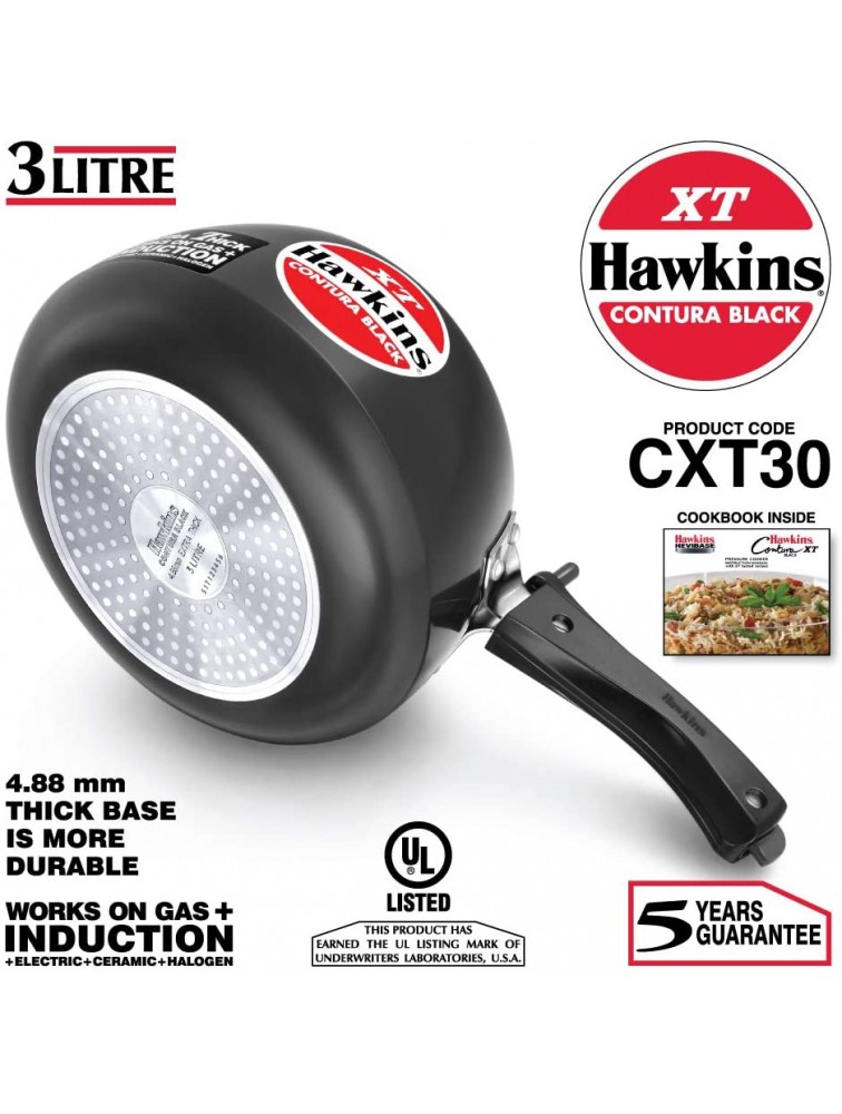 Hawkins CXT30 Contura Hard Anodized Induction Compatible Extra Thick Base Pressure Cooker Black 3L 3 L - BWXQX8FTY