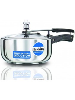 HAWKINS Hawkins Stainless Steel Induction Compatible Pressure Cooker,3 Litre,Silver HSS3W Wide,Medium - BQ5AMDK23