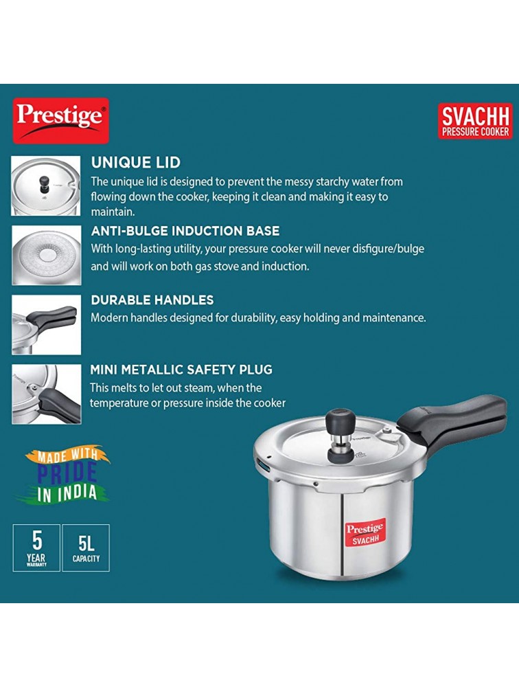 PRESTIGE 5-LT Svachh Pressure Cooker 5 L Standard Silver - BGNZNY7H3