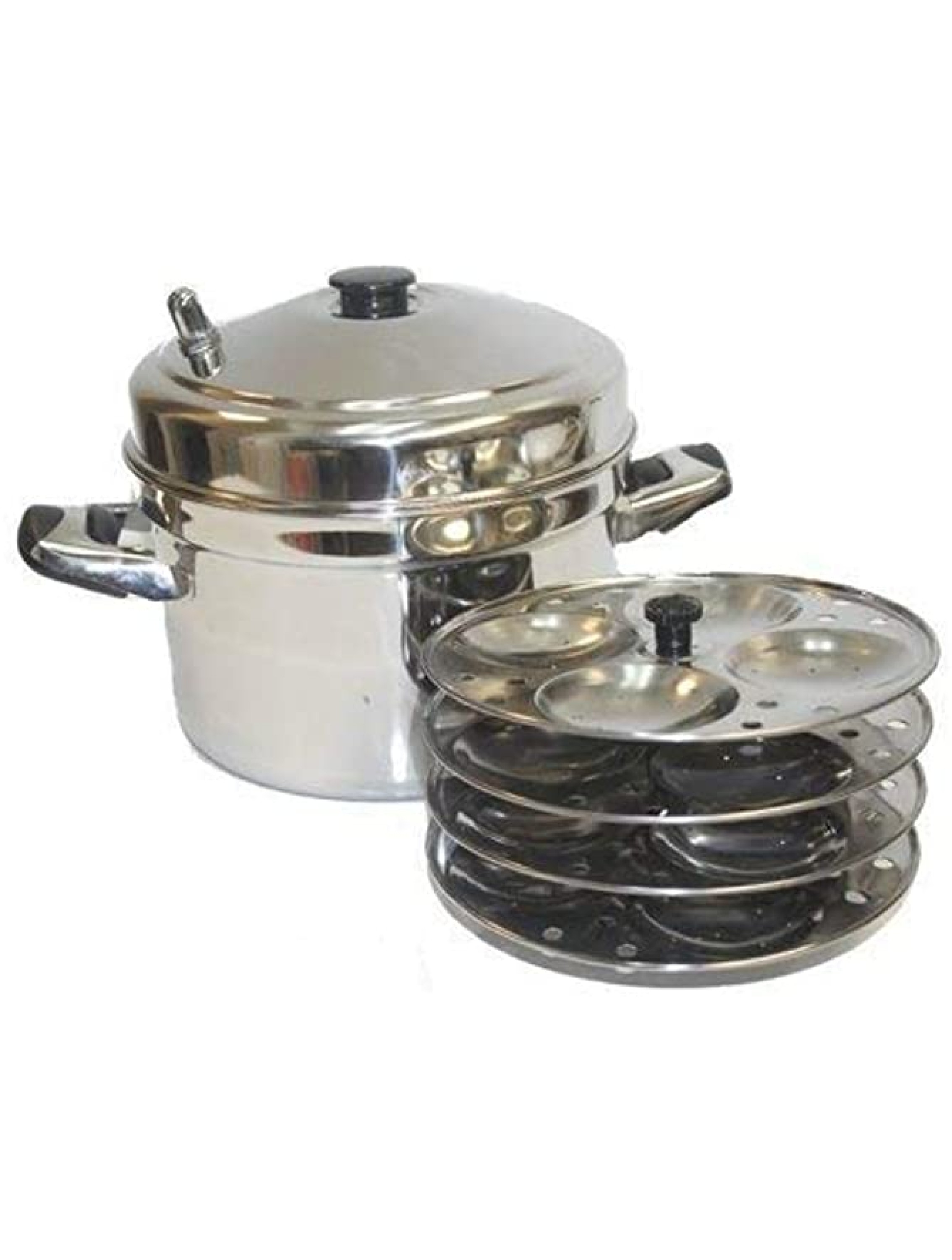 TABAKH IC-205 5-Rack Stainless Steel Idli Cooker with Strong Handles,Silver,Medium - B5V5JU6DH