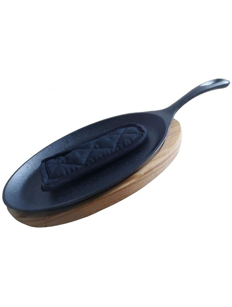 HAWOK Cast Iron Fajita Plate Sizzler Pan Set With Wooden Tray - B2TO9U965