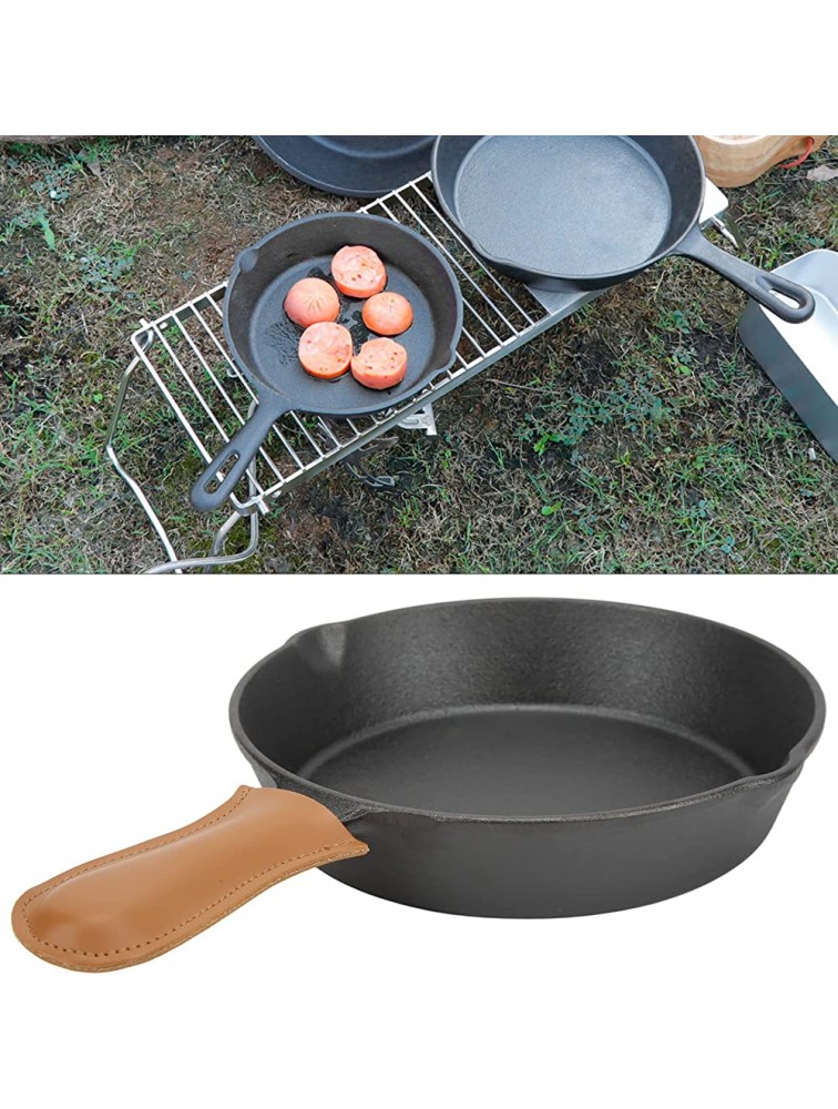 Kadimendium Camping Frying Pan Pig Iron Material Thick Bottom Non Sticking Frying Pan with Anti Scald PU Cover for Hiking for Outdoor - BE6HNSND8