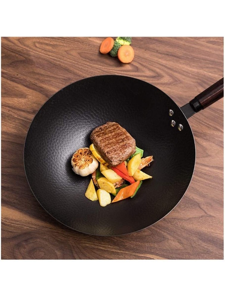 LKL 28cm Fry Pan Old-fashioned Forged Stainless Steel Wok Non-stick Frying Pans Gas Stove Household Kitchen Cooking Pan With handle Color : Wooden cover - BRM5K552B