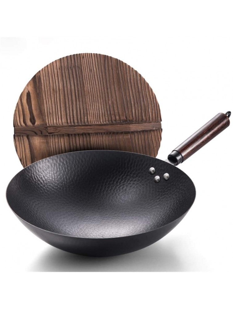 LKL 28cm Fry Pan Old-fashioned Forged Stainless Steel Wok Non-stick Frying Pans Gas Stove Household Kitchen Cooking Pan With handle Color : Wooden cover - BRM5K552B