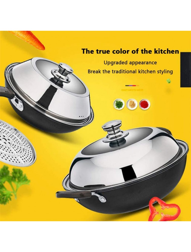 MNSSRN Cast Iron Wok with Lid Steaming Tray Strong Anti-Scalding Double-Handle Pan Frying Pan Cookware Suitable for Various Heat Sources - BS3EUJ803