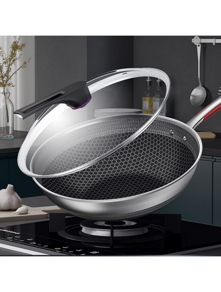 Stainless Steel Wok丨honeycomb Anti-stick Pan丨12.5 Inch Household Cooking Wok Pan丨316L Stainless Steel Material丨honeycomb Texture Anti-sticking丨with Stand-up Glass Lid丨Don't Pick The Stove - B3KIZ02I0