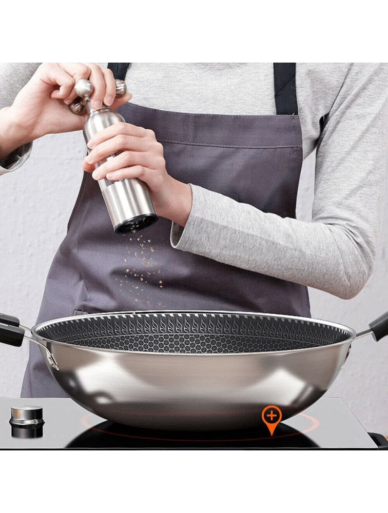 TFCFL Stainless Steel Wok Pan with Handle and Glass Lid ,Non Stick Double Sided Honeycomb Cooking Frying Pan Wok ,Works with Gas Stove Induction Cooker Ceramic Stove - BLFST5MIX