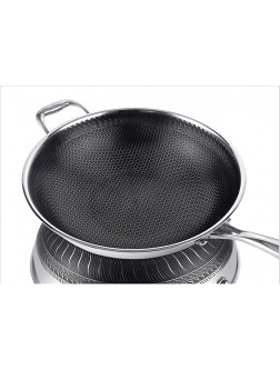 WUYIN New Non-stick Frying Pans Double-Sided Screen Honeycomb Stainless Steel Wok Without Oil Smoke Frying Pan Wok PFOA-Free Pan Color : 34cm without lid - BEVUO65QT