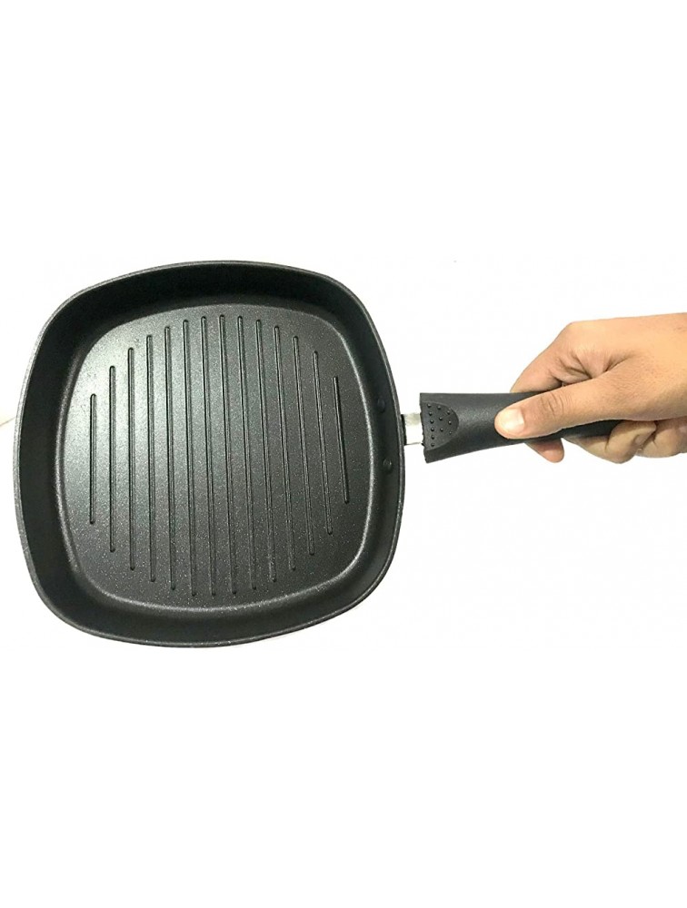 Aluminum Grill Pan For Stove Tops Pre-seasoned Grill Veggies Fish Meats Deep Square Grill Pan Grill Griddle Pan with Easy-Grip Handles Nonstick Grill Pan - B054TMB2Y