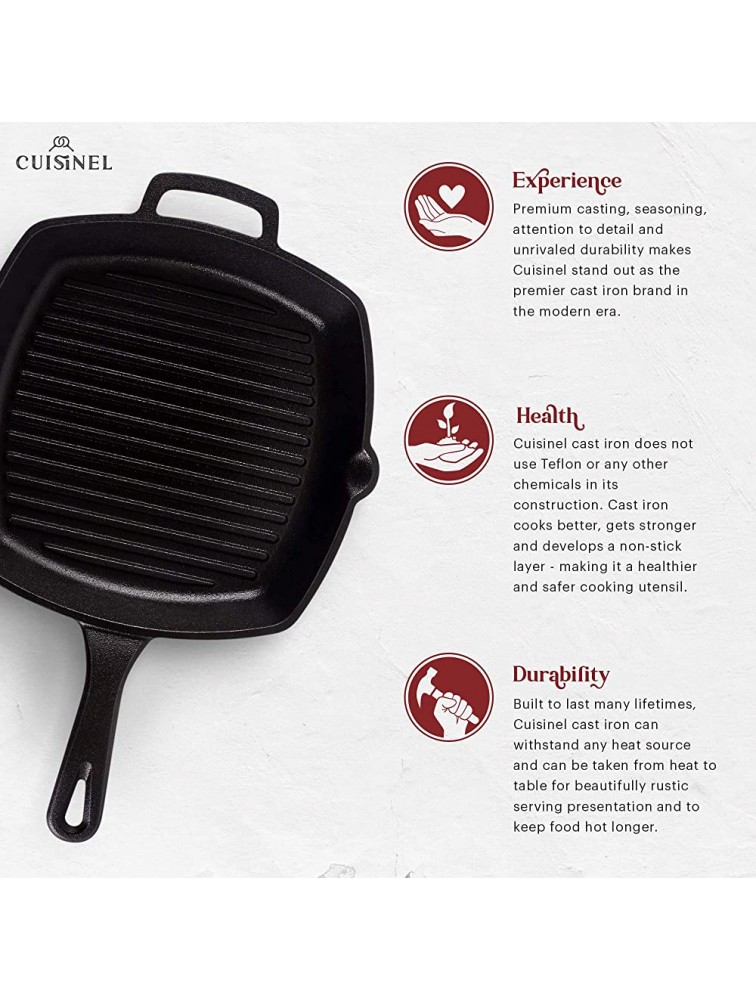 Cast Iron Grill Pan Square 10.5-Inch Pre-Seasoned Ribbed Skillet + Handle Cover + Pan Scraper + Grill Press Cast Iron Burger Press for Bacon Steak & Hamburgers 6.75x4.5-inch Rectangular - B88HZMVHO
