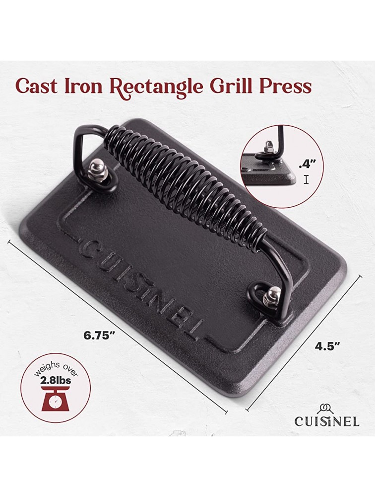 Cast Iron Grill Pan Square 10.5-Inch Pre-Seasoned Ribbed Skillet + Handle Cover + Pan Scraper + Grill Press Cast Iron Burger Press for Bacon Steak & Hamburgers 6.75x4.5-inch Rectangular - B88HZMVHO