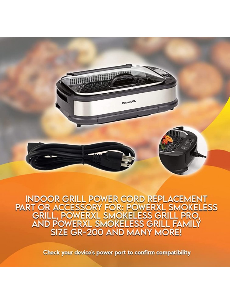 Ceybo Replacement for PowerXL Smokeless Grill Smokeless Grill Pro and PowerXL Smokeless Grill Family Size GR-200 GR-200-5 PG-1500 PG-1500-1 PG-1500FDR PG-1500XL Power Cord AC Cable Non Angled - BQ37Z9ZQO