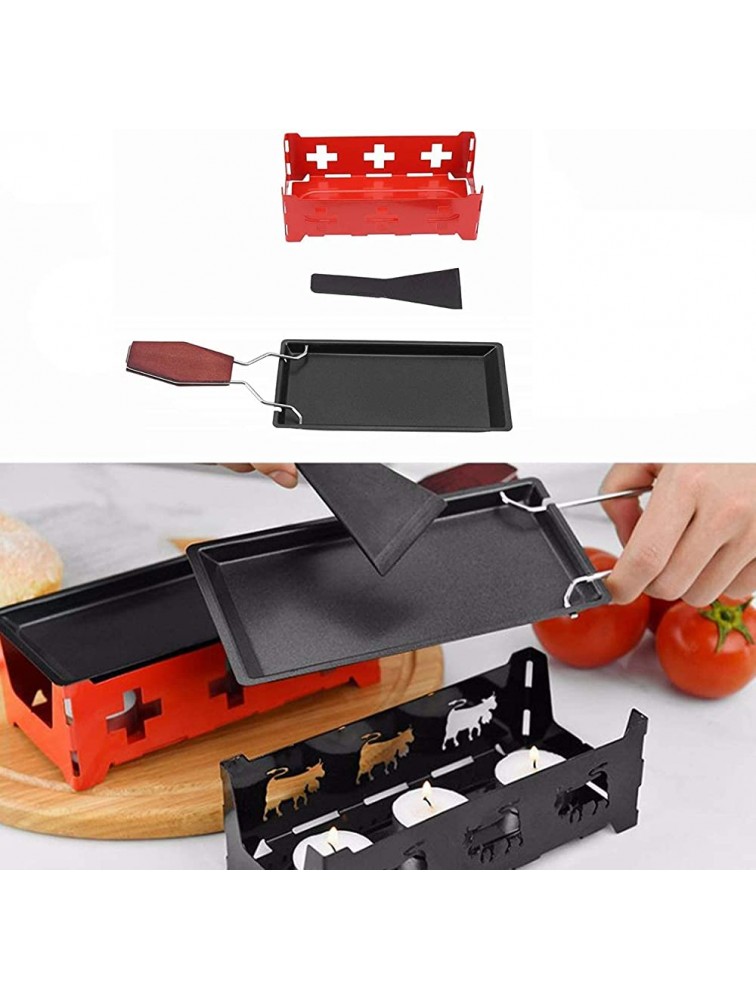 Cheese Raclette Stretchable Non-Stick Cheese Rotaster Baking Tray,Iron Metal Grill Plate Accessories Cheese Melter- Baking Tray+Red hob+Spatula - B89VOY7Z3