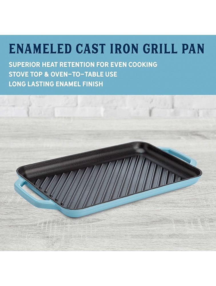 Country Living Enameled Cast Iron Double Burner Grill Pan Family Sized Rectagular Griddle Durable Indoor and Outdoor Cookware 17 x 9.5 Blue - B2D95U6Q8