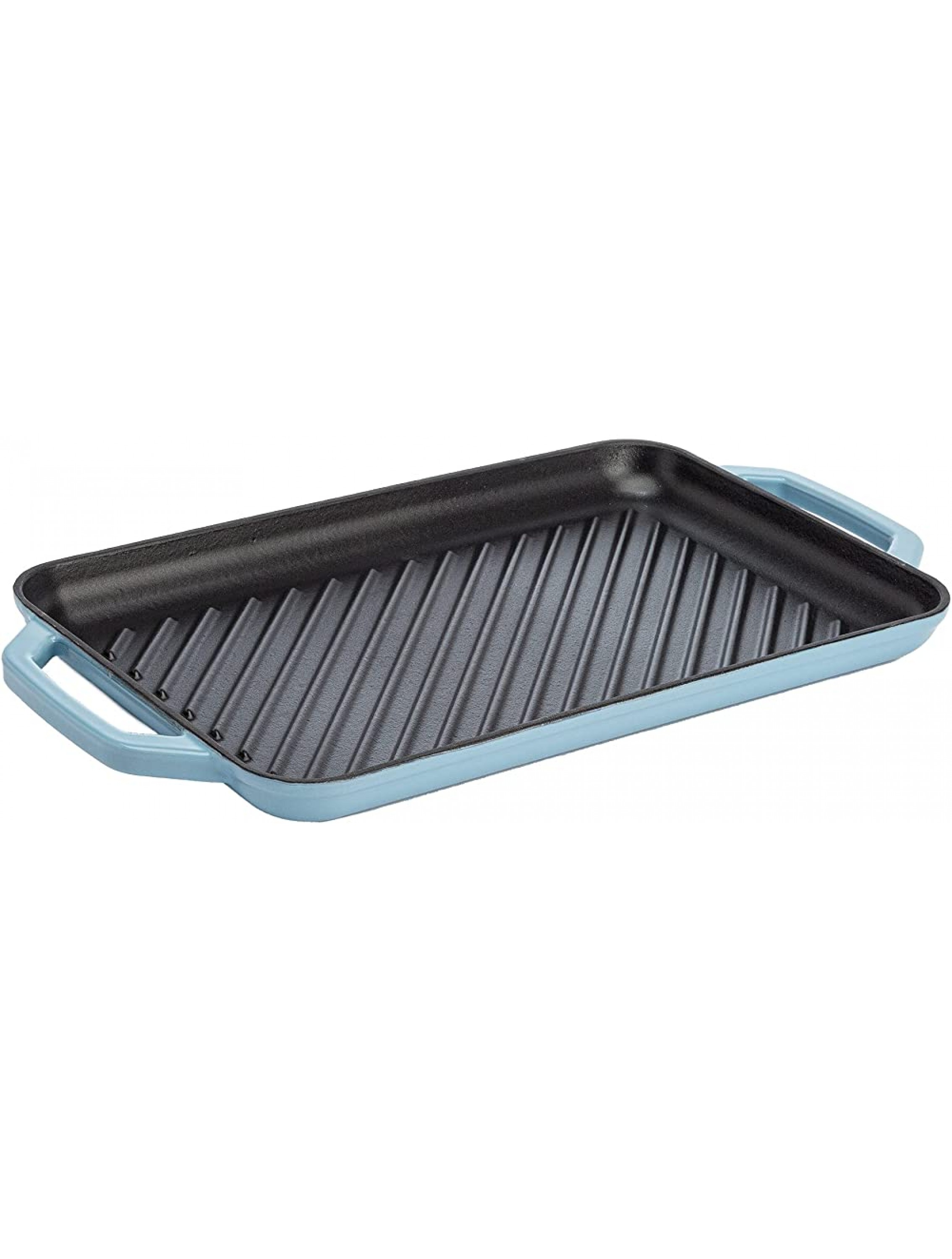 Country Living Enameled Cast Iron Double Burner Grill Pan Family Sized Rectagular Griddle Durable Indoor and Outdoor Cookware 17 x 9.5 Blue - B2D95U6Q8