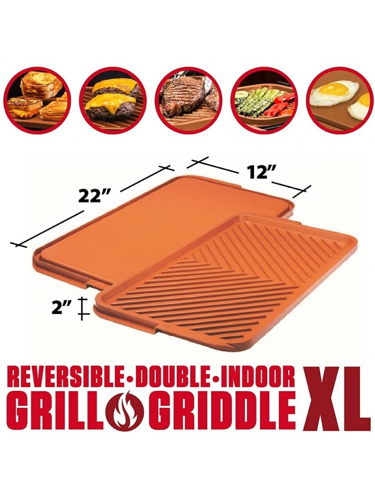 Gotham Steel Nonstick Double Grill Griddle Pan Brown Reversible with Ti-Cerama Coating Perfect for BBQs and More As Seen on TV-XL X-Large - BWUG2DX08
