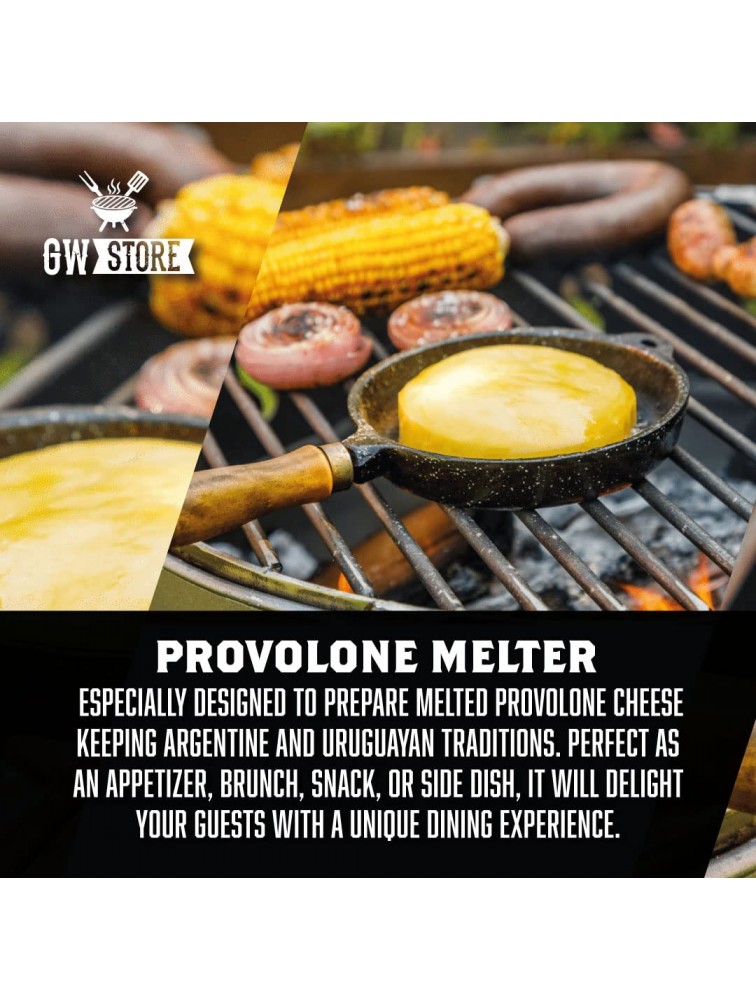 GW Store Cast Iron Skillet Pan Provolone provoleta Melted Cheese Pan,Diameter 6''' Deep: 3 4 Inch | Made Of Cast Iron With Enameled Finish And Wood Handle |Hand-made In Argentina - BFIJ4B87X