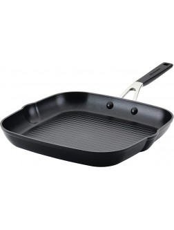 KitchenAid Hard Anodized Nonstick Square Grill Pan Griddle with Pour Spouts 11.25 Inch Onyx Black - BFH2KMSCD