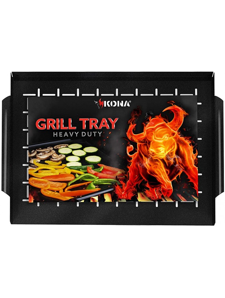 KONA Grill Tray Heavy Duty BBQ Grilling Pan Will Never Warp & Enameled For Easier Cleaning BBQ Accessory For Fish Vegetables Kabobs 16x12 x1 inch - BNZIV1SVK