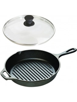 Lodge Seasoned Cast Iron Cookware Set Grill Pan with Tempered Glass Lid 10.25 Inch - BDJ5GTQ1X
