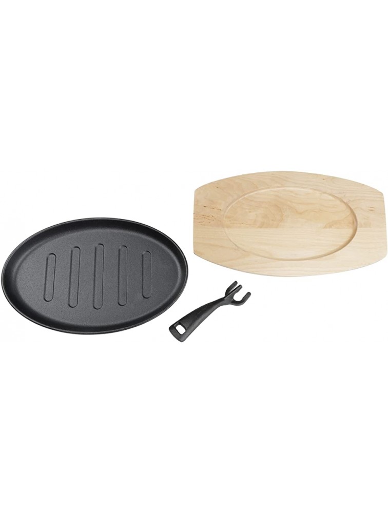 Lot45 Cast Iron Fajita Sizzling Pan- 10in Hot Dish Sizzling Plate Serving Platter with Wooden Base Plate Steak Skillet - BTKGMX4ZD