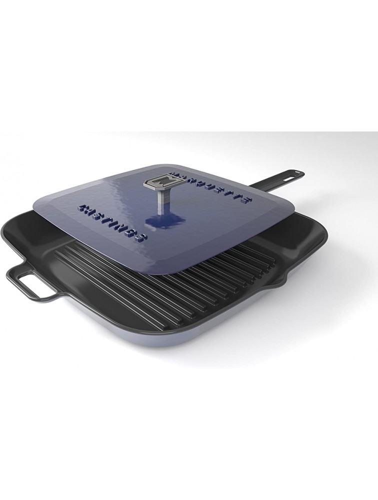 Marquette Castings Enameled Grill Pan with Press Navy - BQQ62ZHJG
