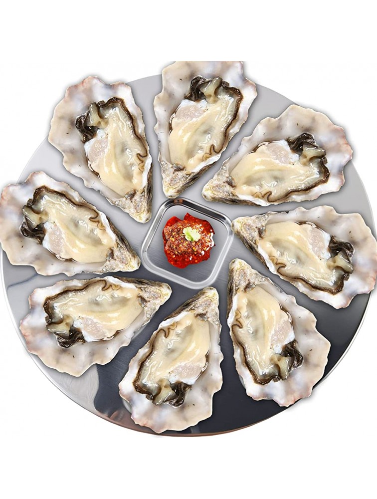 RONYOUNG 3PCS Stainless Steel Oyster Plate Oyster Grill Pan Serving Trays for Scallop,Sauce and Lemons Oyster Shell Shaped Pan Silver - BYDUGMSD0