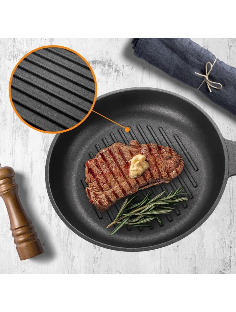 WINSDOM Nonstick Grill Pan for Stove Tops Round Induction Cookware -10.6 inch Steak Frying Pans Nonstick with Lid-Cast Aluminum Griddle Pan - B0P342PHZ