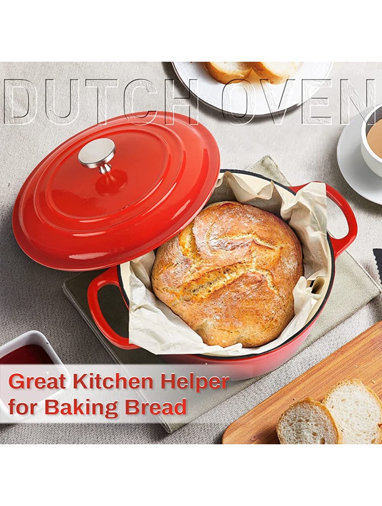 6 Quart Enameled Dutch Oven Cast Iron Dutch Oven Covered Dutch Oven Enamel Stockpot with Lid Red - BWY4C9WKN