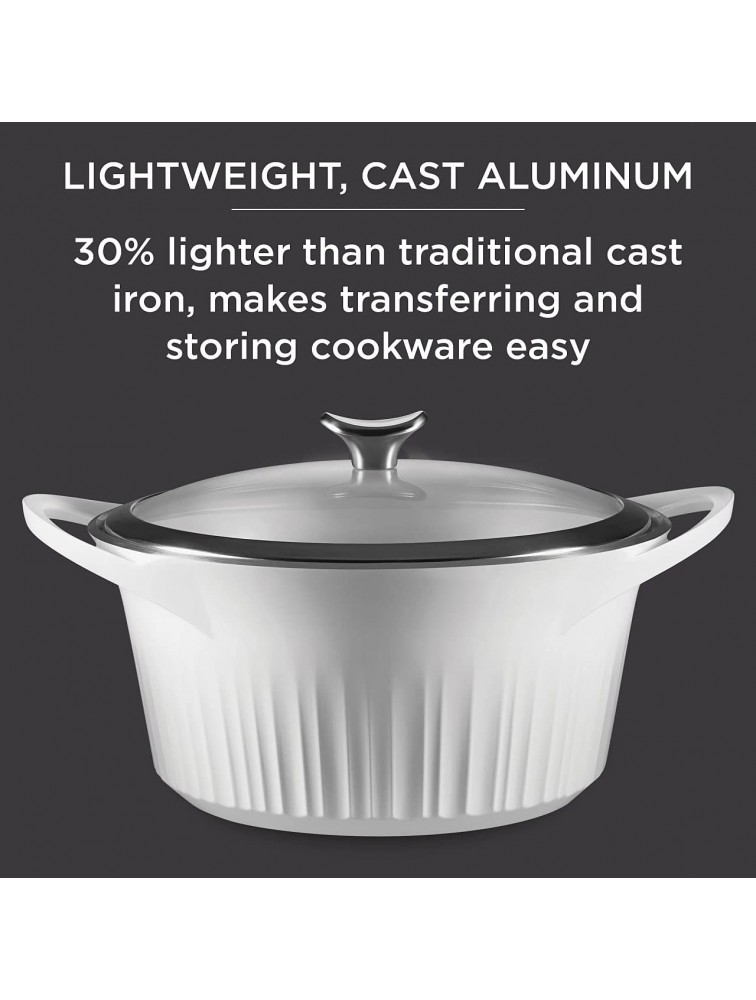CorningWare | Non-Stick 5.5 Quart Cast Aluminum Dutch Oven Pot with Lid in French White | Versatile & Multi-Use | Ceramic Non-Stick Interior Coating for Even Heat Cooking Performance - BS62JZNSM