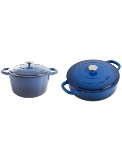 Crock-Pot Artisan Round Enameled Cast Iron Dutch Oven 7-Quart Sapphire Blue & Crock Pot Artisan Enameled Cast Iron Braiser W Lid 5 Quart Sapphire Blue - BHBGX0HN3