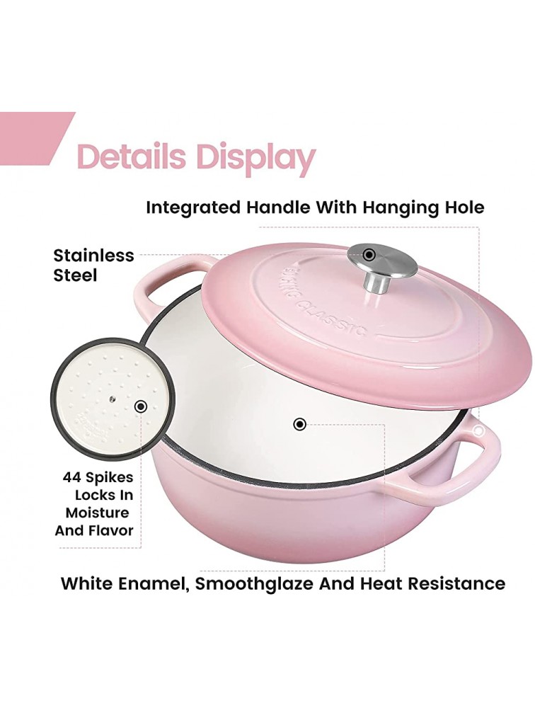 EDGING CASTING Enameled Cast Iron Covered 5.5 Quart Dutch Oven with Dual Handle Pink - BT2L850I5