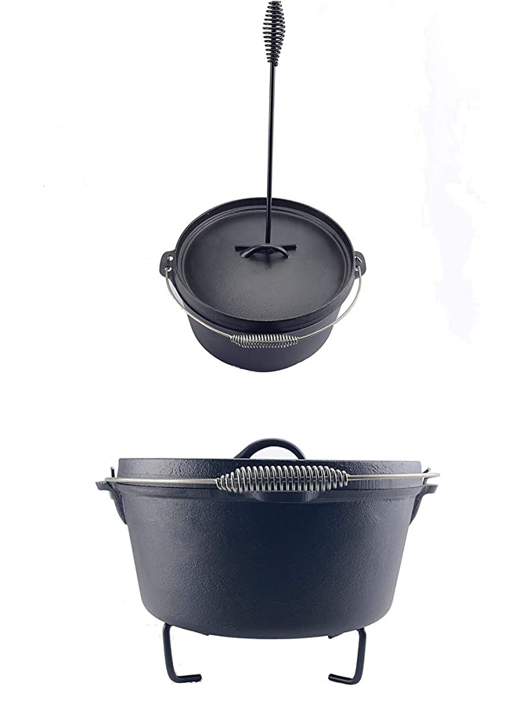 GLOCHYRA Camp Dutch oven Lid lifter 16.5 and Stand 10.6 2 piece set -Dutch oven camp cooking accessories cooking trivet and Cast iron Lid lifter-comes with a storage bag - B4Q3DO06M
